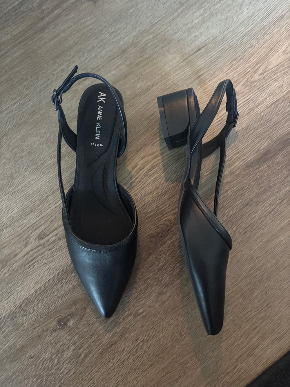 Anne Klein Black Pointed Slingback Block Heels